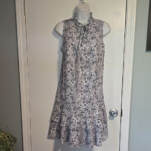 Women's Gray Black Floral Print Sleeveless Dress Size L